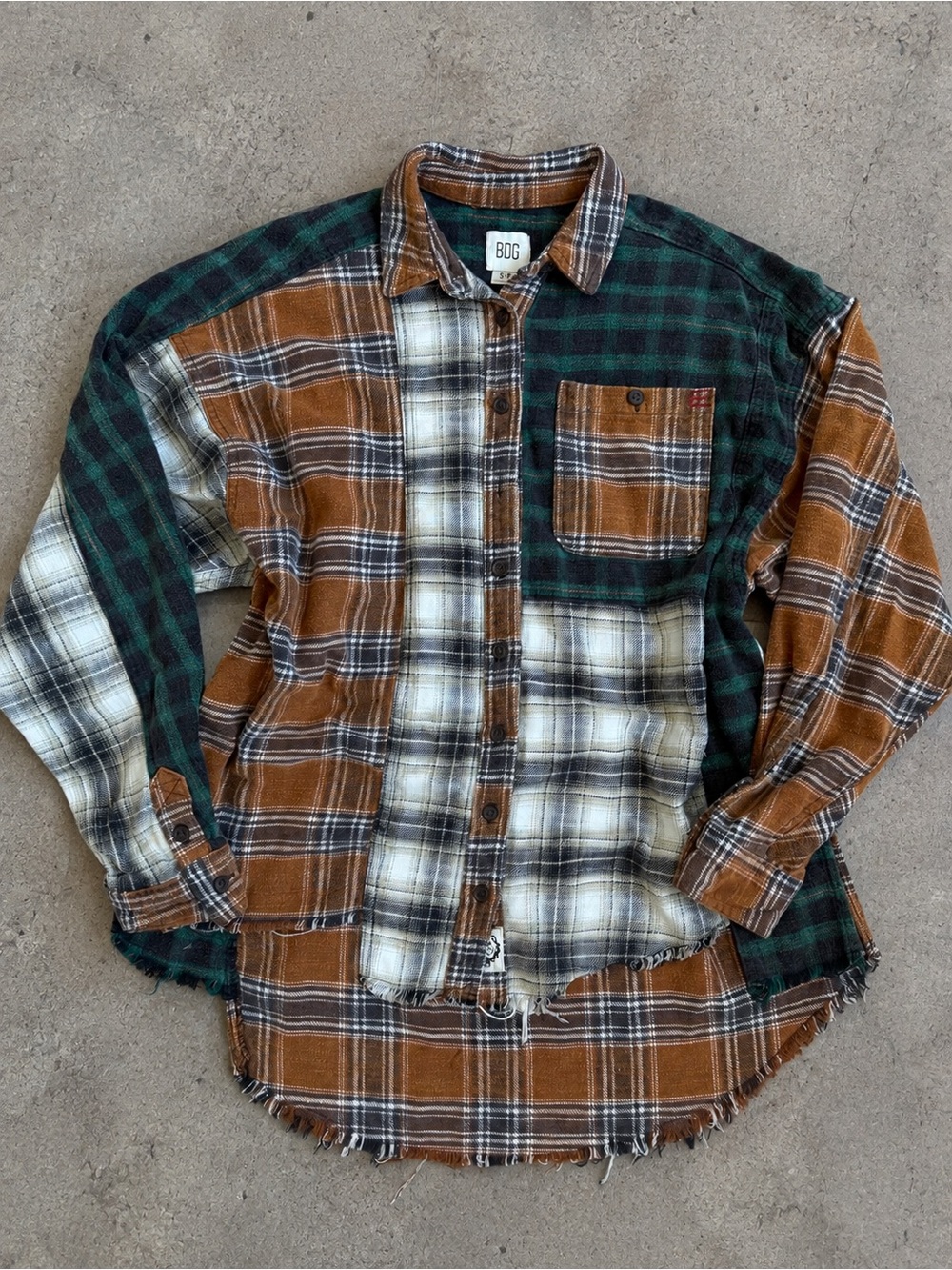 BDG Women's Patchwork Plaid Button-Down Shirt - Green & Brown